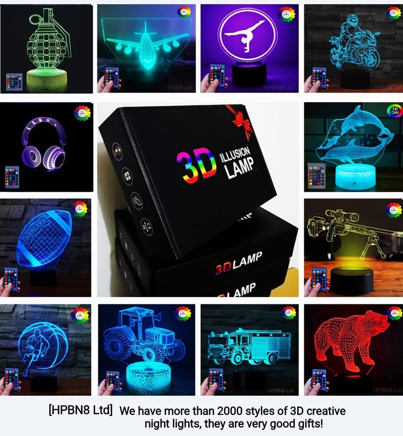 HPBN8 Ltd مصباح ليلي فني ثلاثي الأبعاد من HPBN8 Ltd مع تحكم عن بعد يعمل باللمس مزود بUSB، إضاءة LED، ديكور وهم بصري، مصباح ثلاثي الأبعاد بتغيير الألوان 7/16، تزيين غرفة عيد الميلاد - Image 2